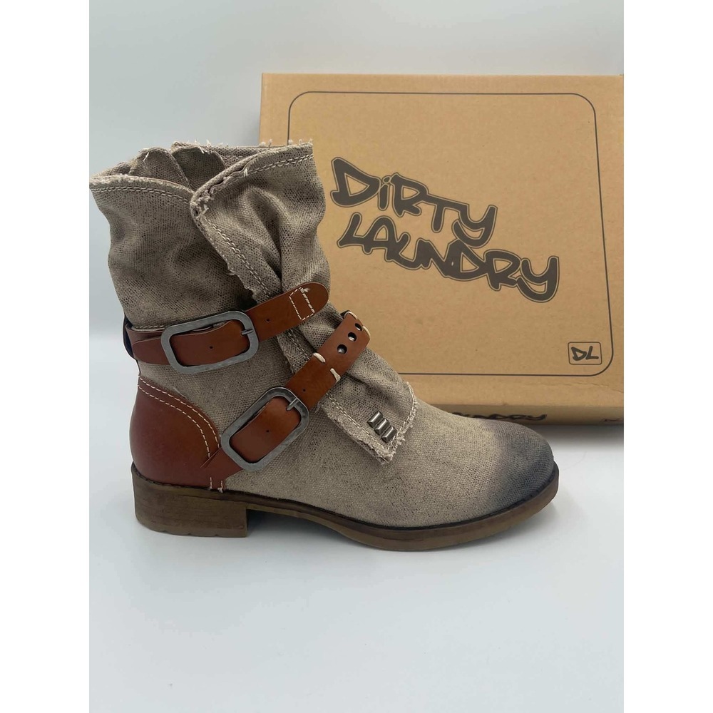Dirty Laundry Tycen Canvas Tan Ankle Boots Distressed Buckle Lug Sole Women 7.5